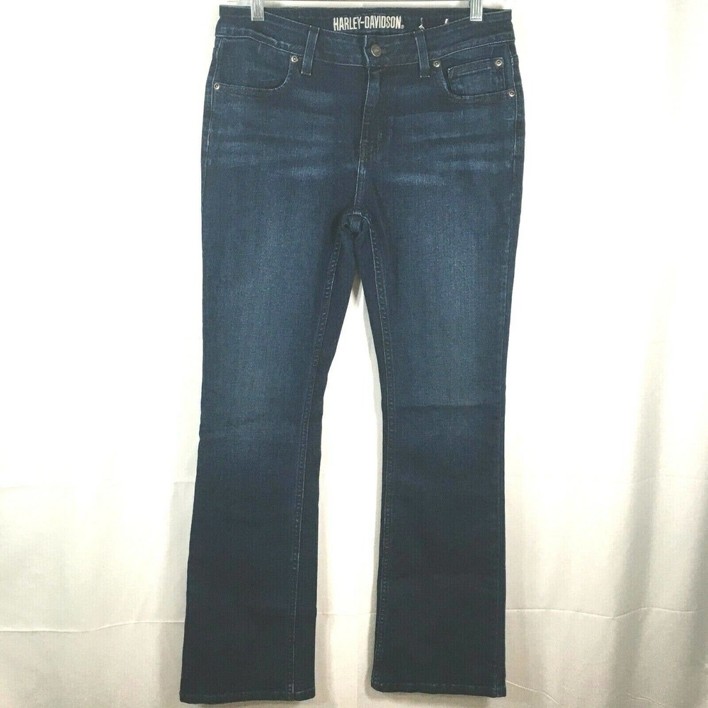 Harley Davidson Jeans Womens Sz 30 Dark Wash Boot Cut Zip Denim Harley Patch